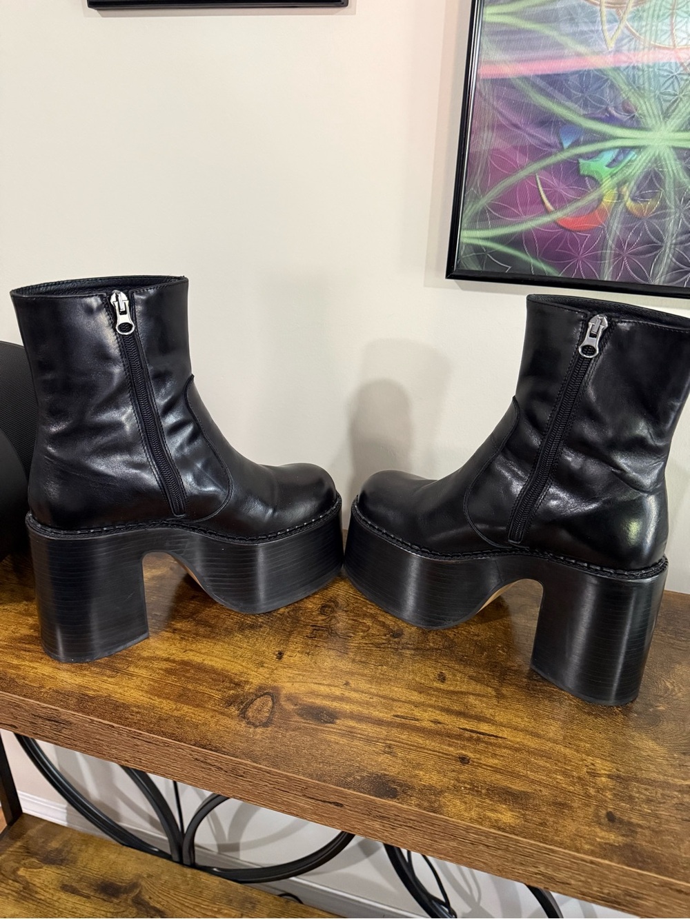 L'INTERVALLE Black Leather Platform Boots - EU 38 - Picture 6 of 14